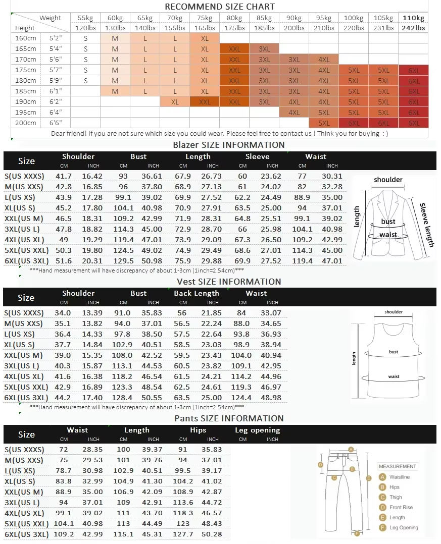 Thumbnail: Size chart for high-end formal business mens suit