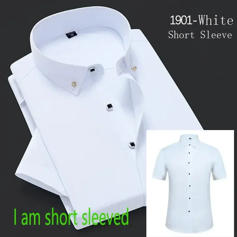 Thumbnail: Men's slim-fit short-sleeved white shirt model 1901