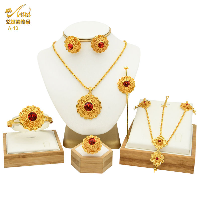 Thumbnail: ANIID Ethiopian gold flower jewelry set for women