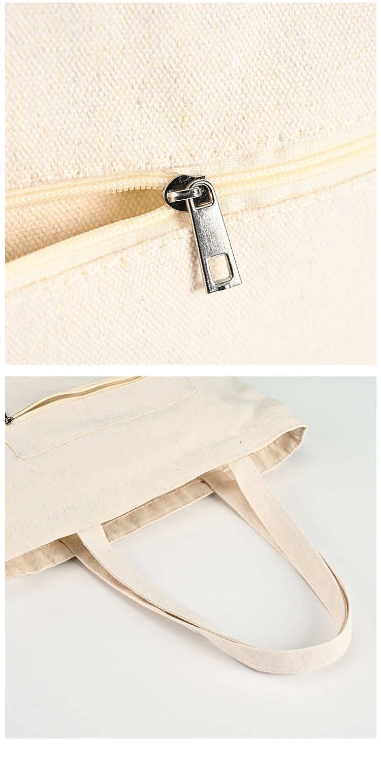 Thumbnail: Close-up of a zipper and top of a canvas tote bag.