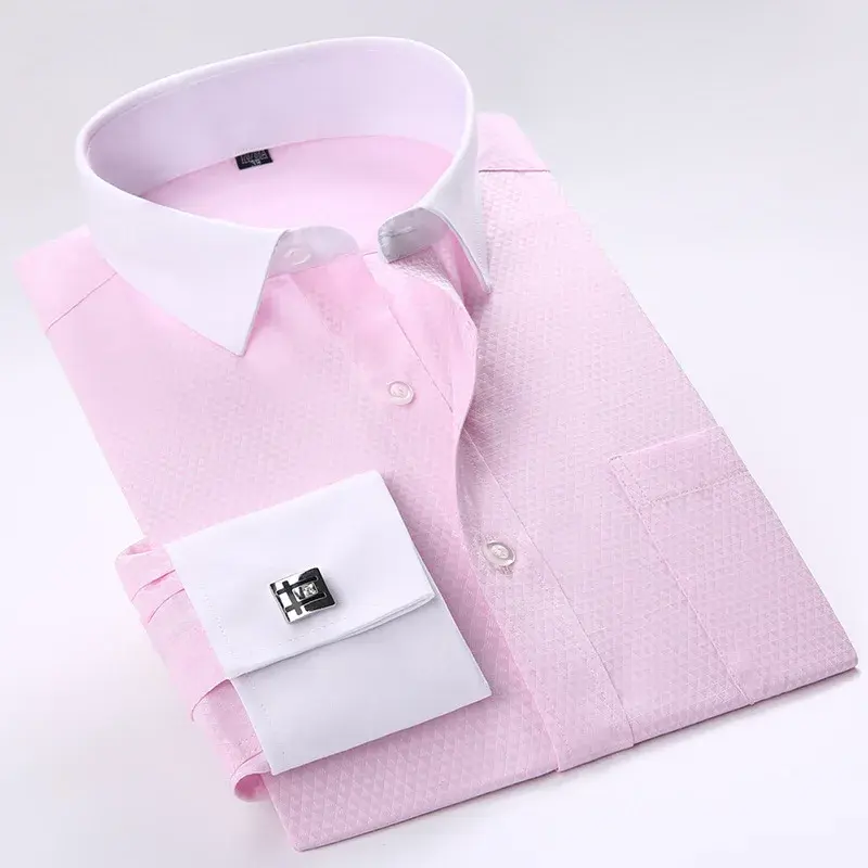Thumbnail: Light pink slim fit French cuff tuxedo shirt