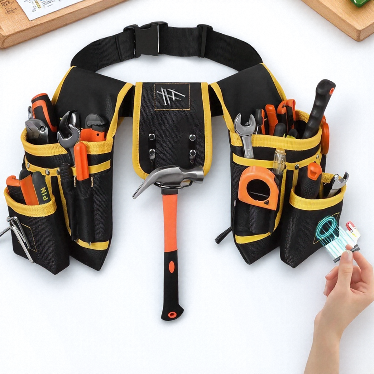Men's 26 pocket tool belt with hammer and magnetic holder