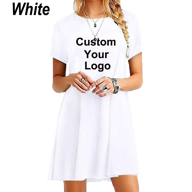 Thumbnail: White T-shirt dress with Custom Your Logo text