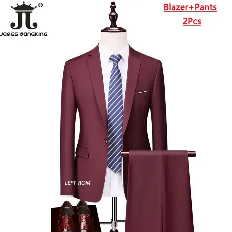 Thumbnail: Burgundy 2-piece formal men's suit with blazer and pants
