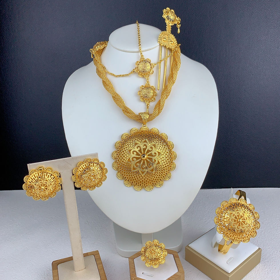Thumbnail: Ethiopian Dubai 24k plated gold 6-piece jewelry set for women