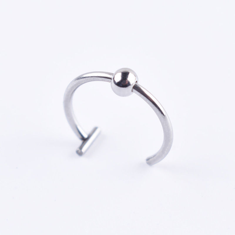 Thumbnail: Silver captive bead nose ring on a white background