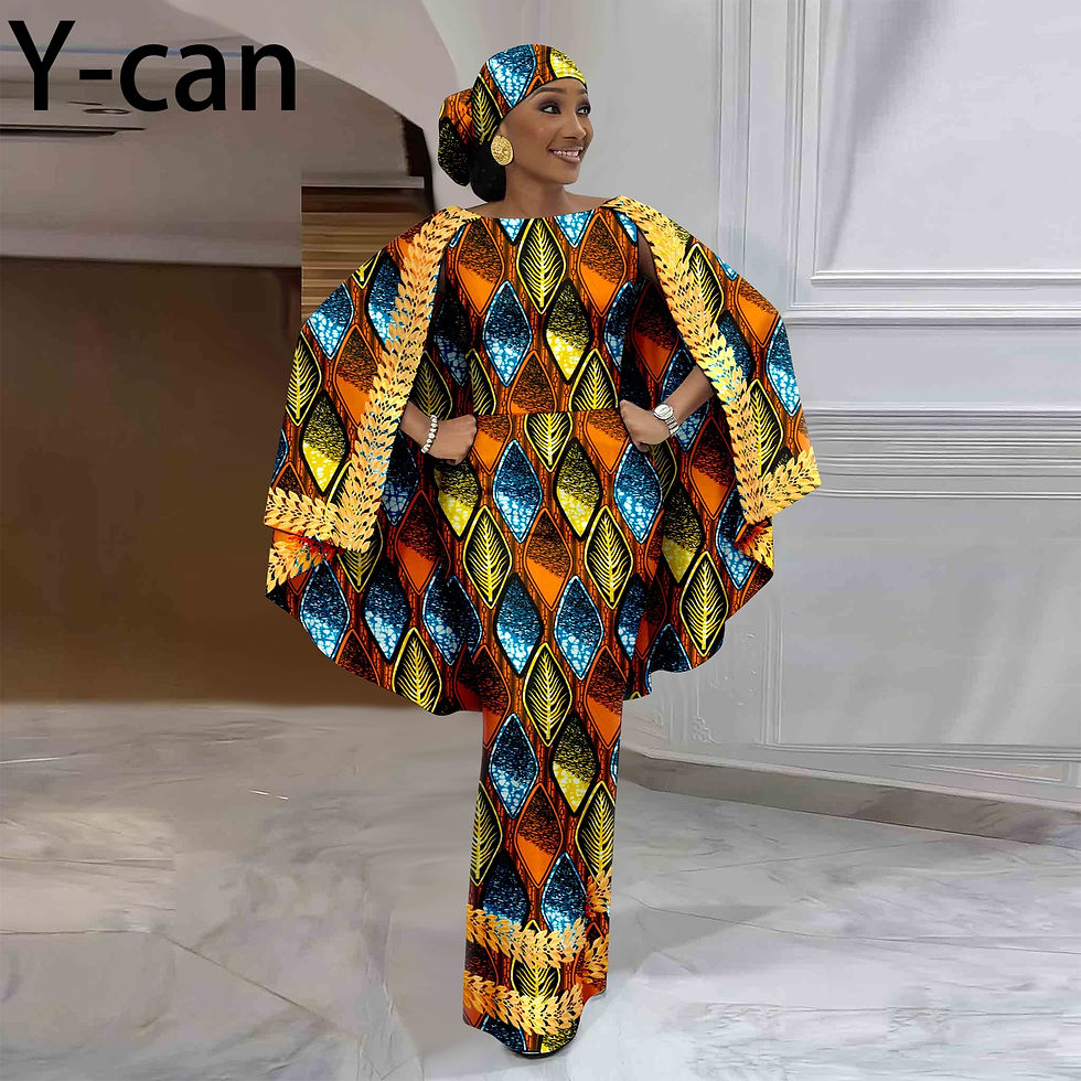 Thumbnail: African luxury cape dress with matching headwrap