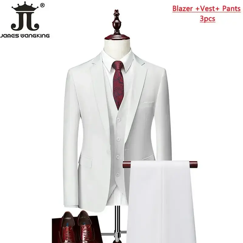 Thumbnail: White 3-piece formal men's suit with jacket, vest, and pants