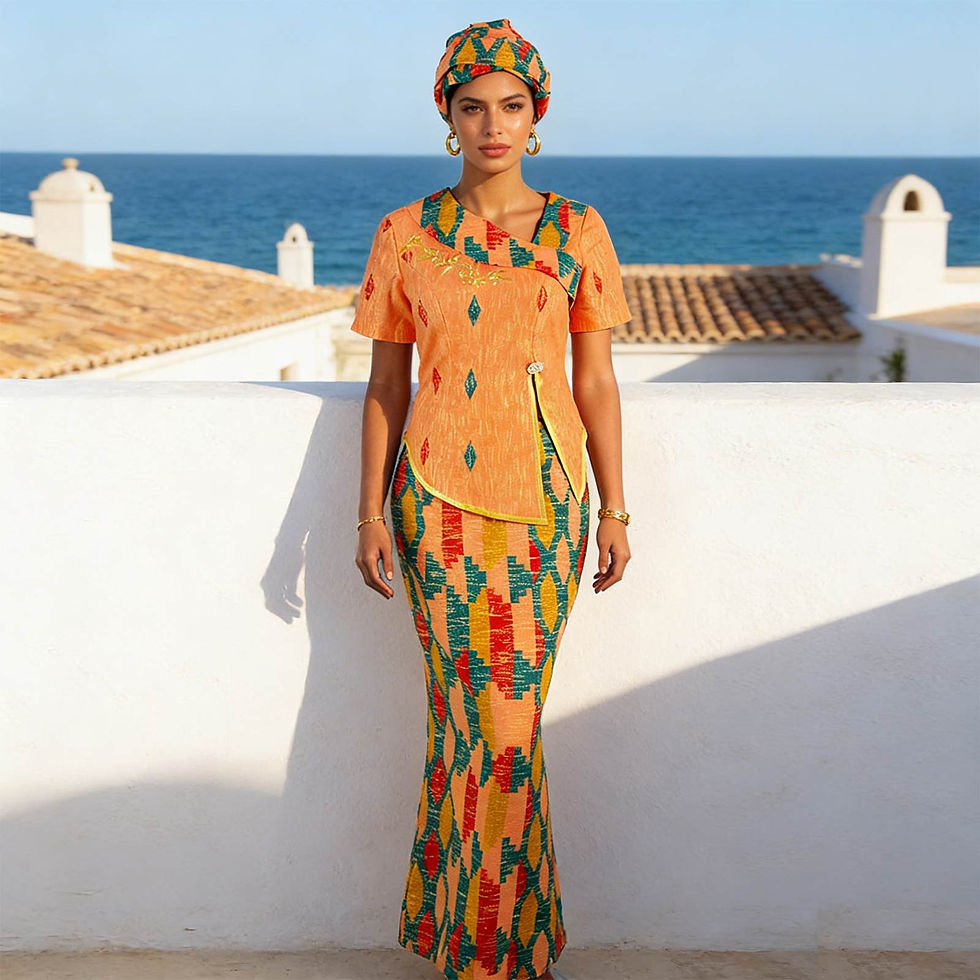 Luxury African skirt set with slit top and slim gown.