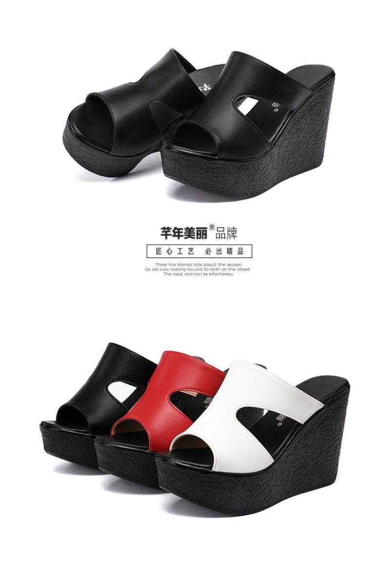 Thumbnail: Black, red, and white 2025 women's wedge platform slippers