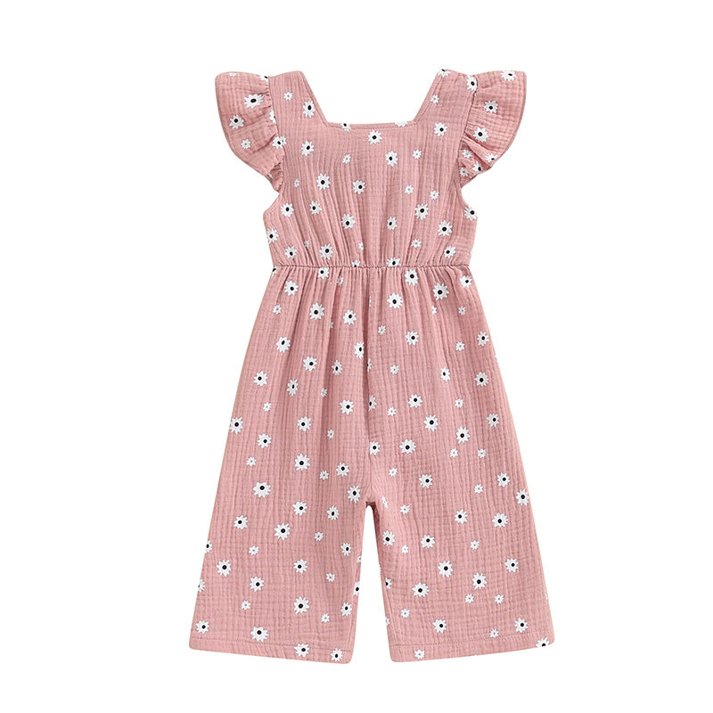 Thumbnail: Pink floral ruffled jumpsuit for girls