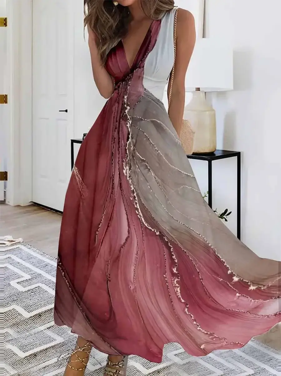 Thumbnail: Woman wearing an elegant sleeveless V-neck long dress