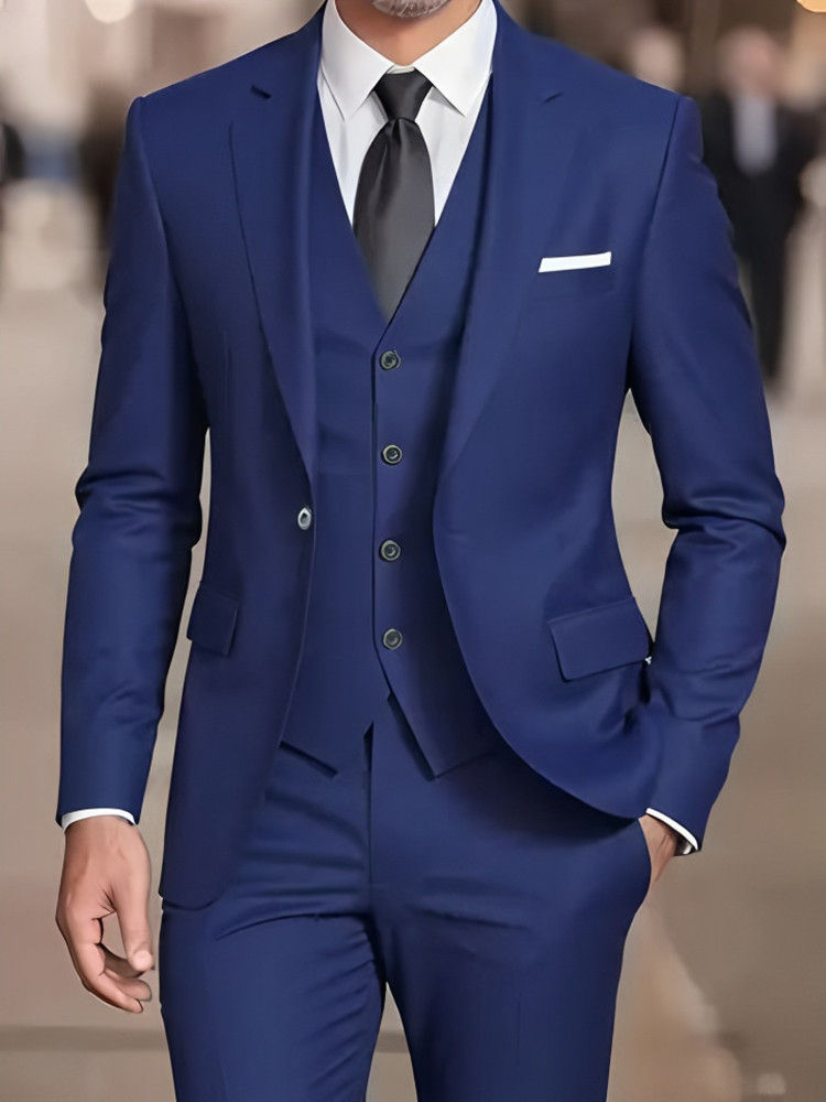 Thumbnail: Men's 3-piece formal blue business tuxedo suit