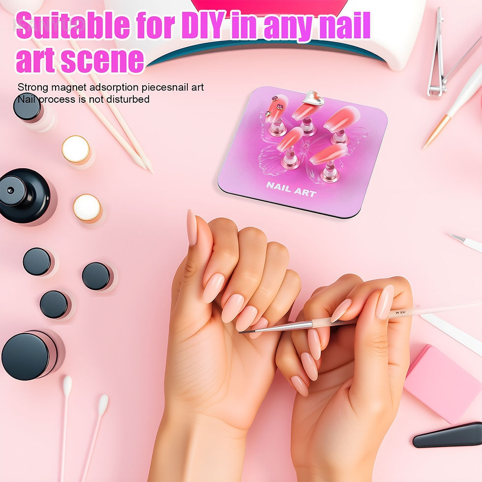 Pink butterfly nail holder set for DIY nail art practice.