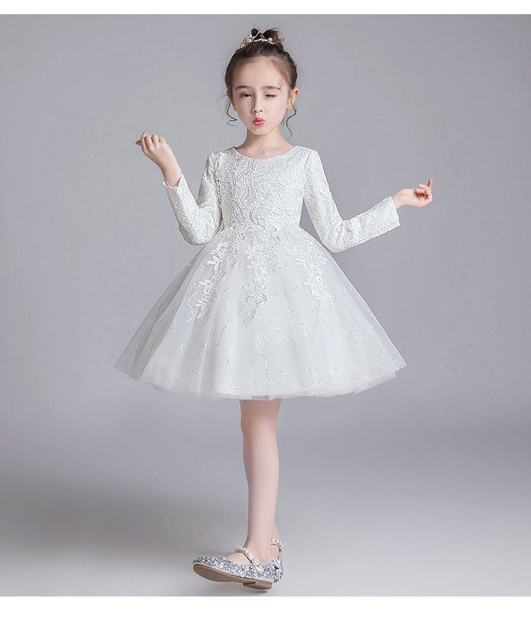 Thumbnail: Long sleeve lace flower girl dress for weddings