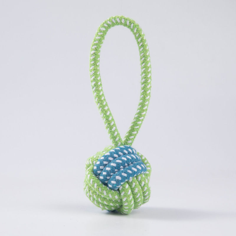 Thumbnail: Green and blue braided cotton rope mini dog toy ball