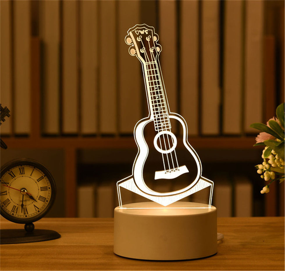 Thumbnail: 3D acrylic ukulele neon sign night light on wooden base