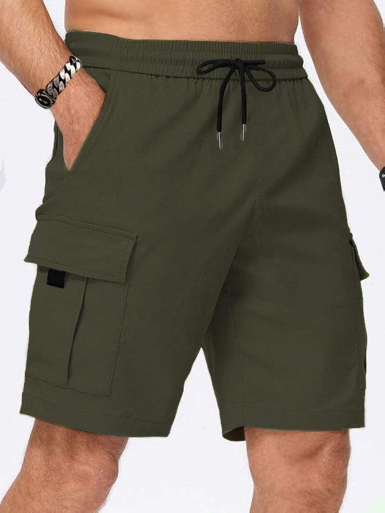 Thumbnail: Olive green multi-pocket casual cargo shorts
