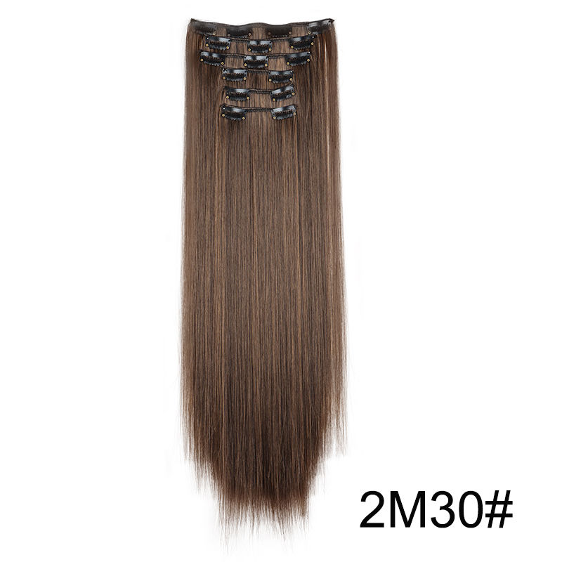 Thumbnail: Long straight brown clip-in hair extension shade 2M30#