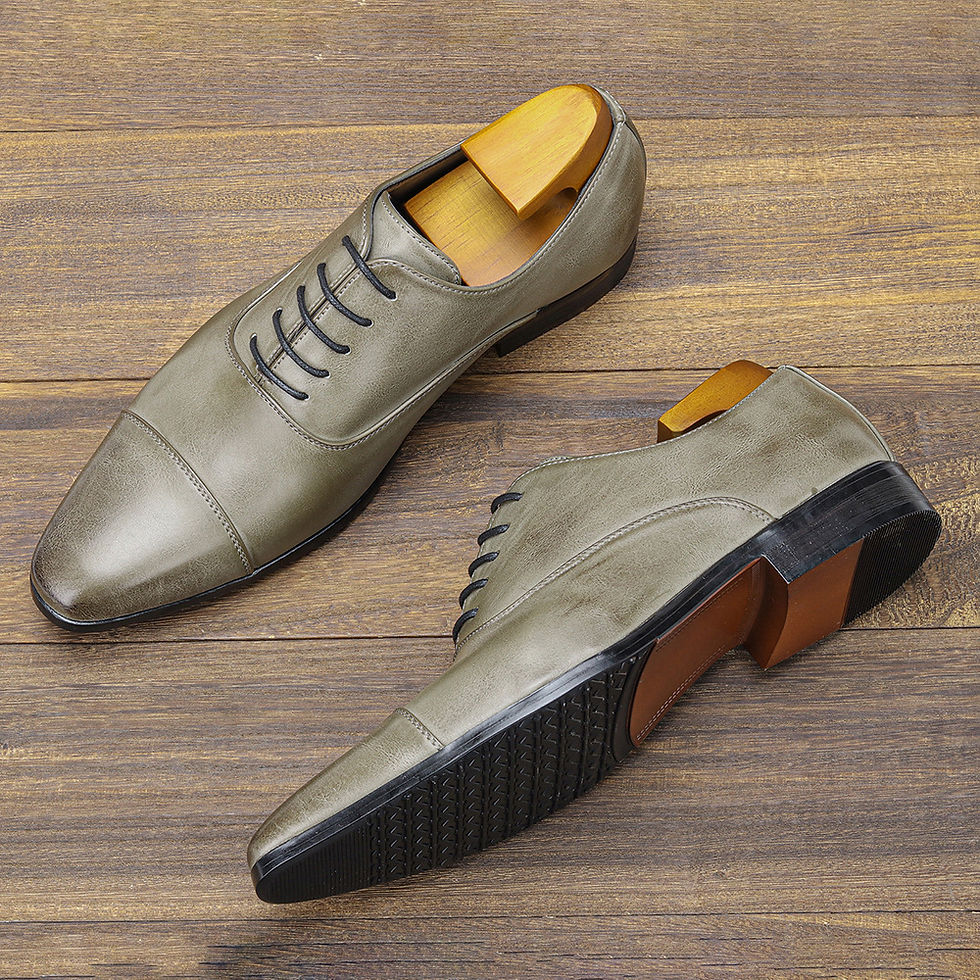 Thumbnail: Grey designer leather lace-up dress shoes for men