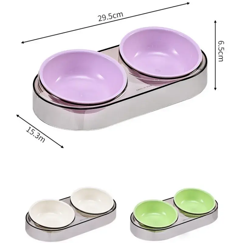 Thumbnail: Double pet bowl set with dimensions 29.5cm by 15.3cm.