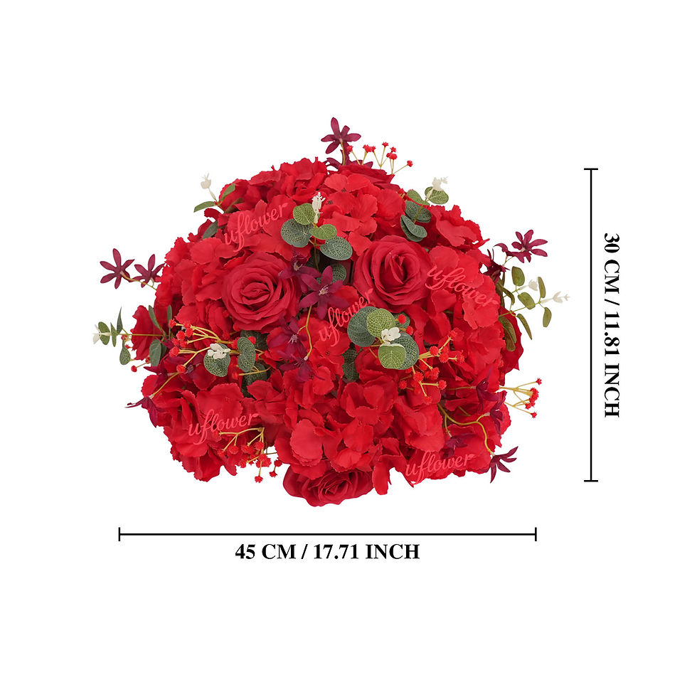 Thumbnail: Red silk rose flower ball measuring 45cm by 30cm.
