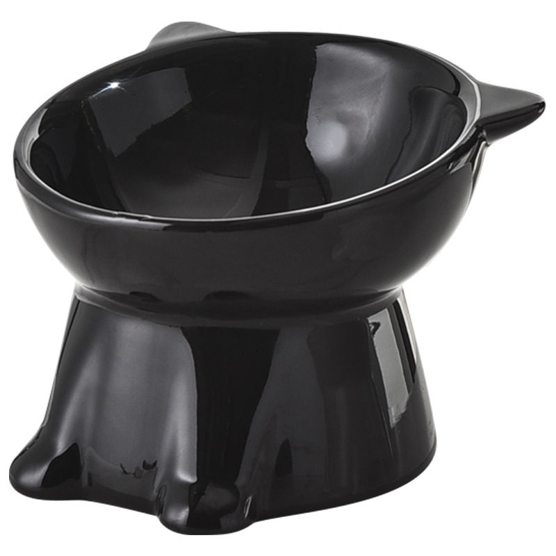 Thumbnail: Black elevated ceramic cat bowl with ear-shaped accents