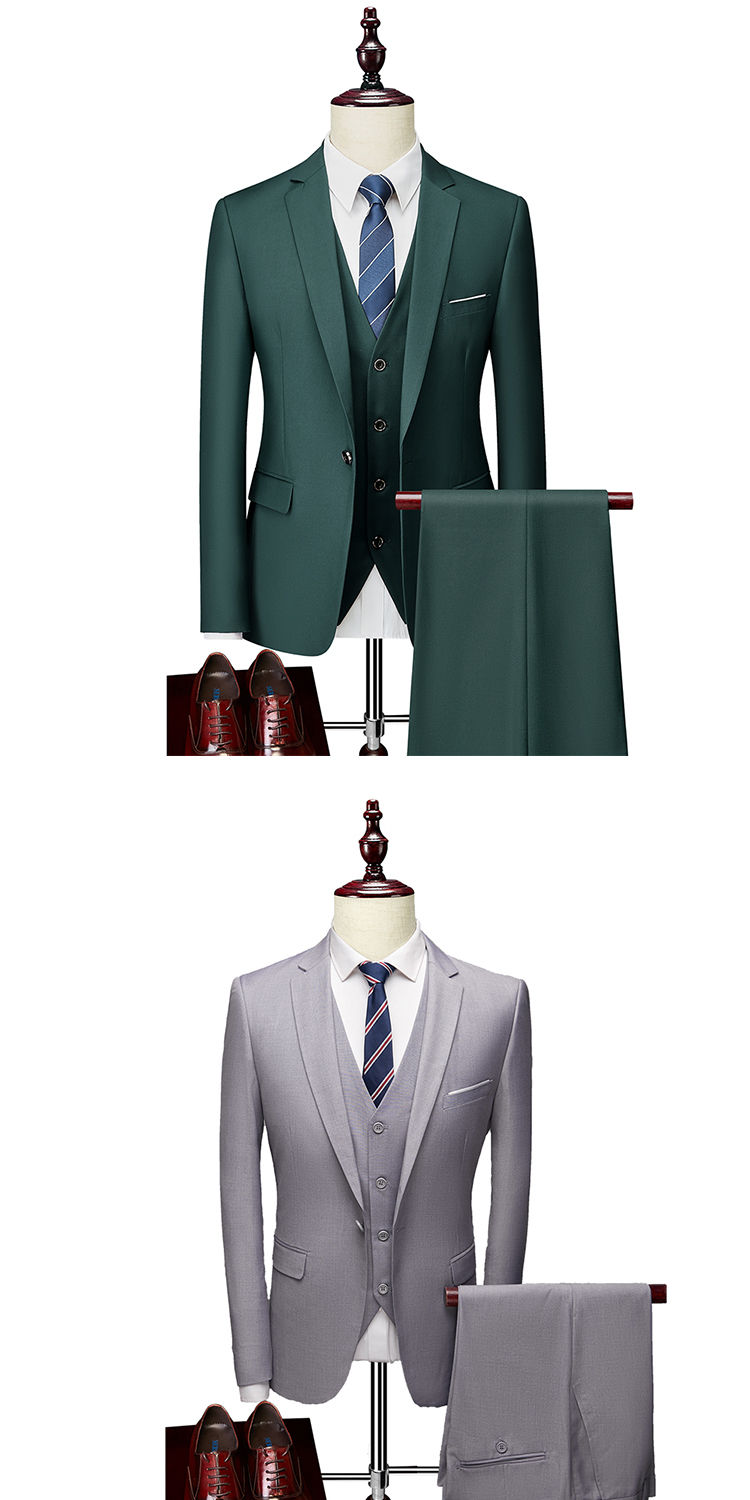 Thumbnail: Dark green and light grey formal three-piece men's suits