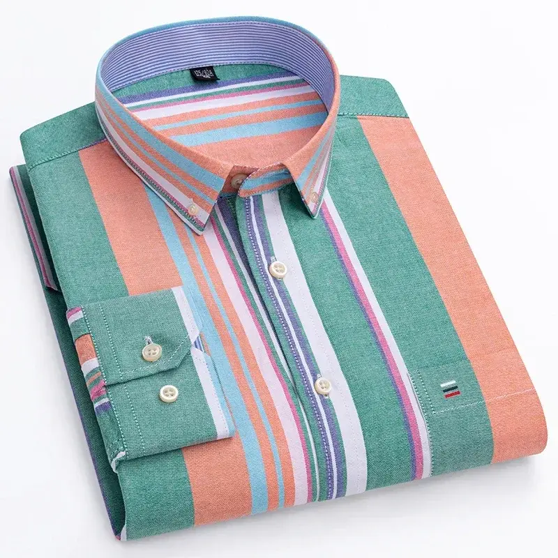 Thumbnail: Folded multi-color striped Oxford long-sleeve shirt
