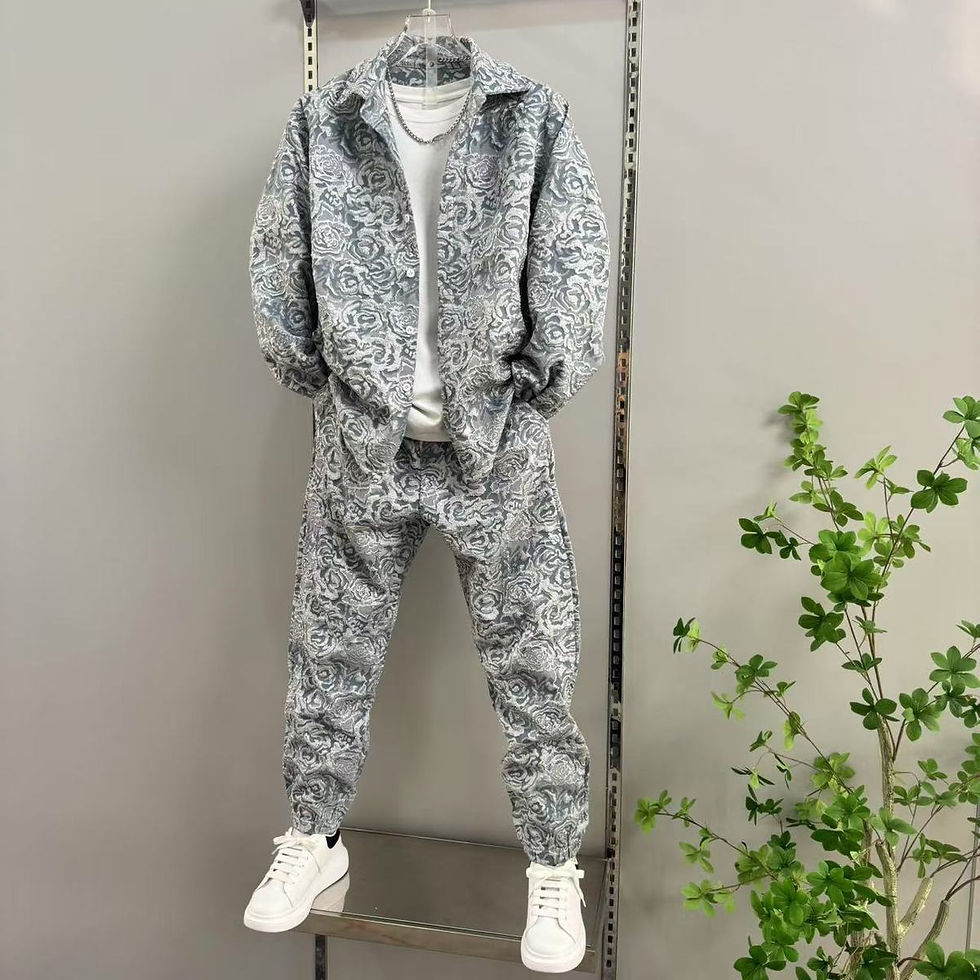 Thumbnail: Men's sporty jacquard shirt and pants two-piece set