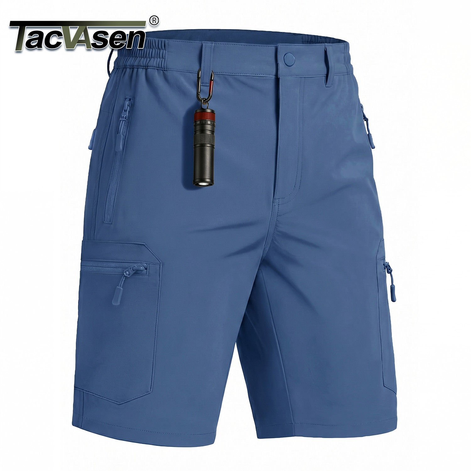 TACVASEN blue quick dry cargo shorts with five zipper pockets