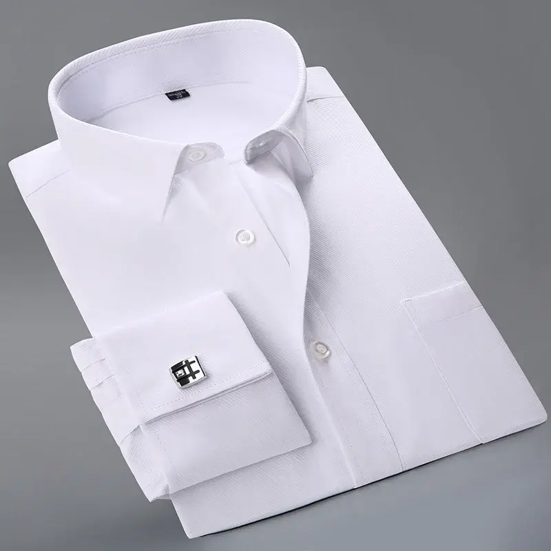 Thumbnail: White slim fit formal tuxedo shirt with French cuffs