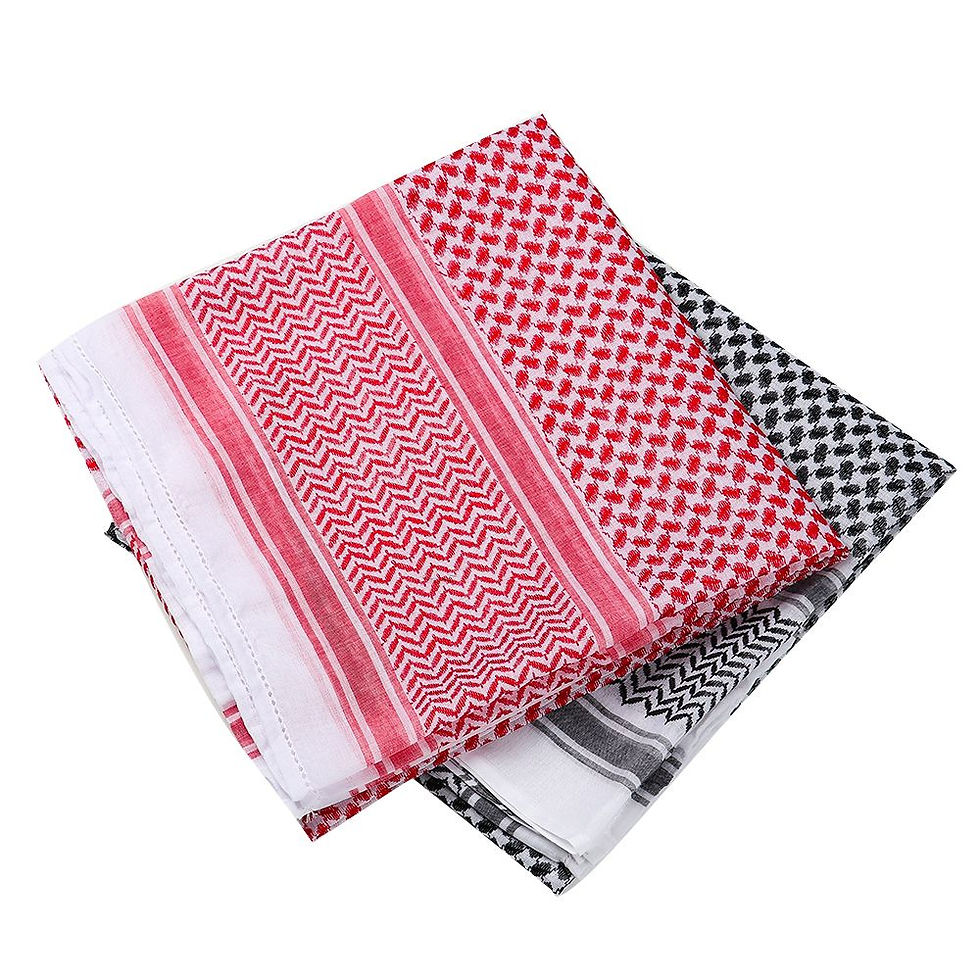Thumbnail: Folded red and black plaid Muslim Shemagh scarves