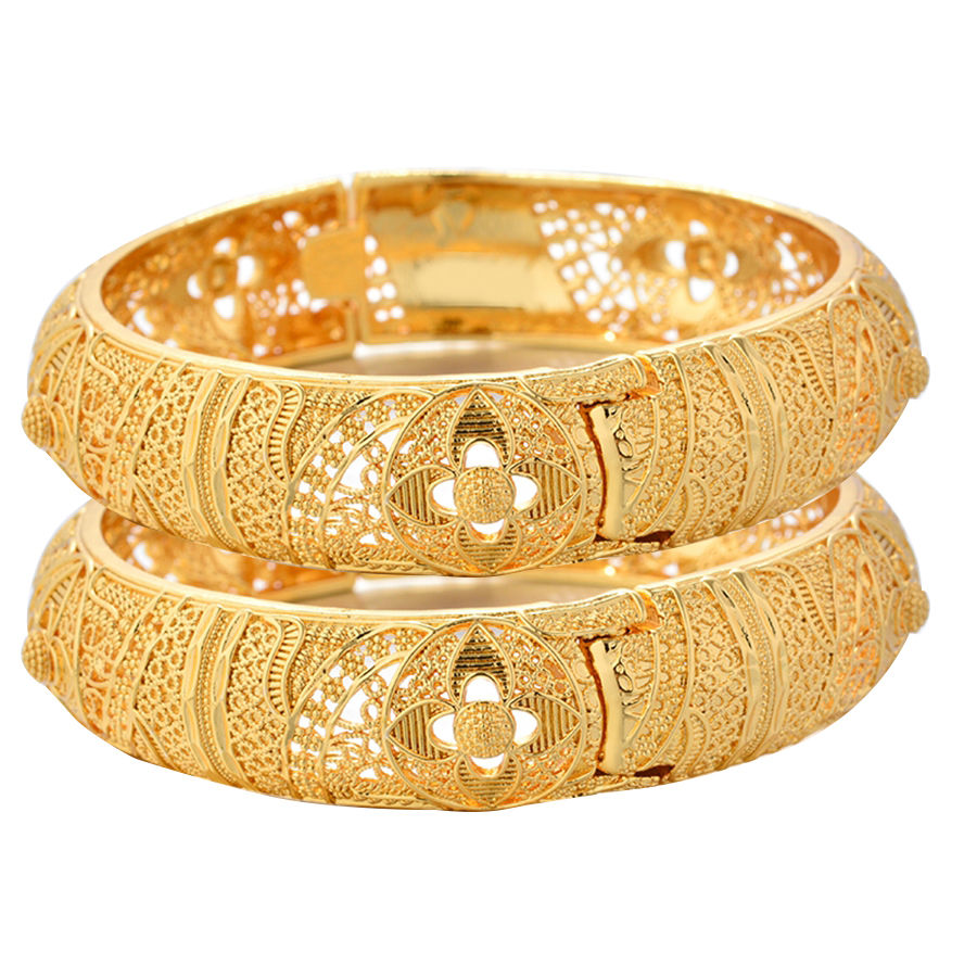 Thumbnail: Two 24K Ethiopian Dubai style gold bangles
