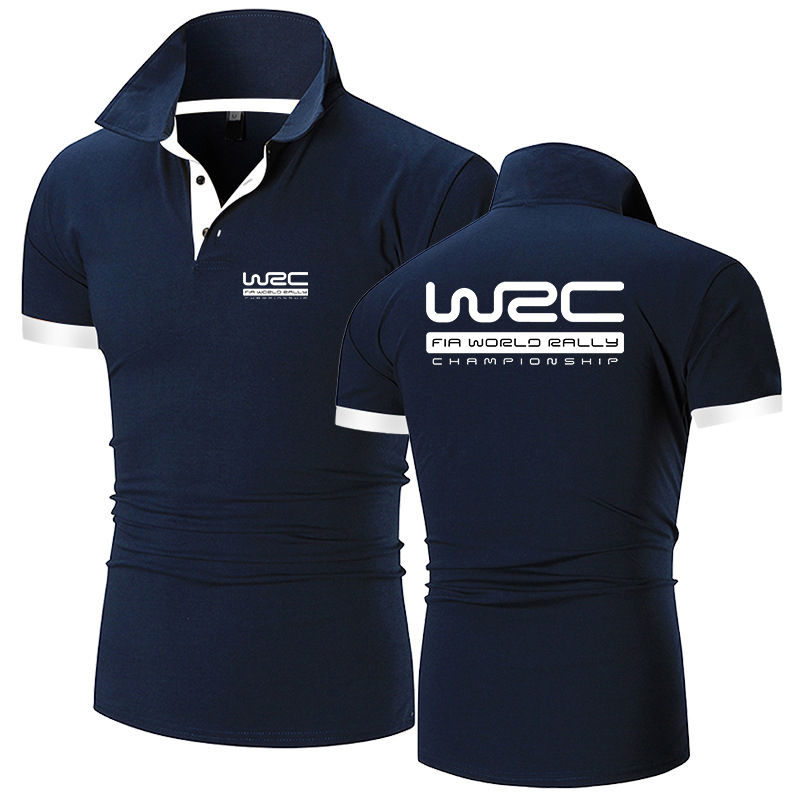 Thumbnail: Navy blue WRC polo shirt front and back view