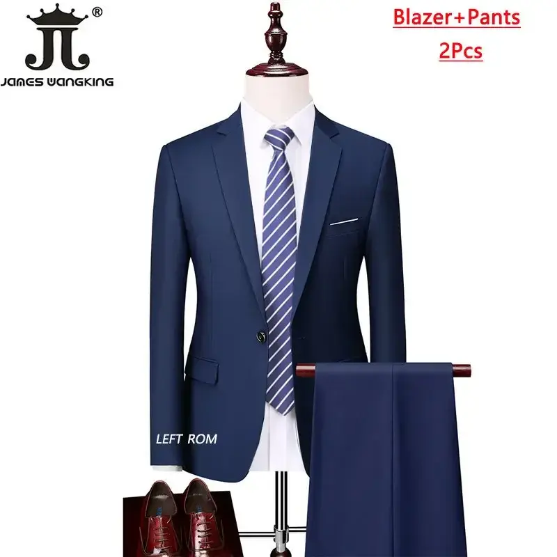 Thumbnail: Formal business office men's suit in blue with blazer and pants