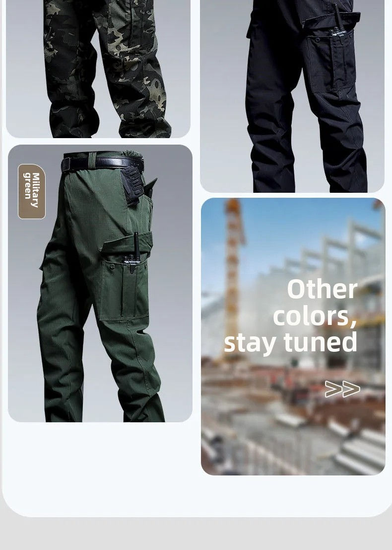 Thumbnail: Military tactical pants in various colors and patterns.