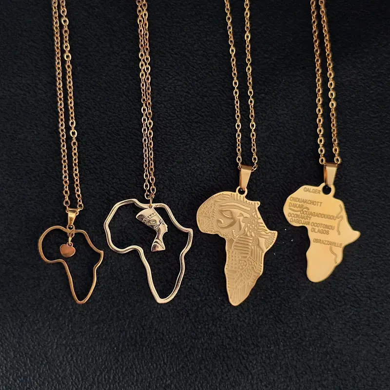 Four gold Africa necklaces, African jewelry, Gold Ethiopian Cross Necklace – African Jewelry