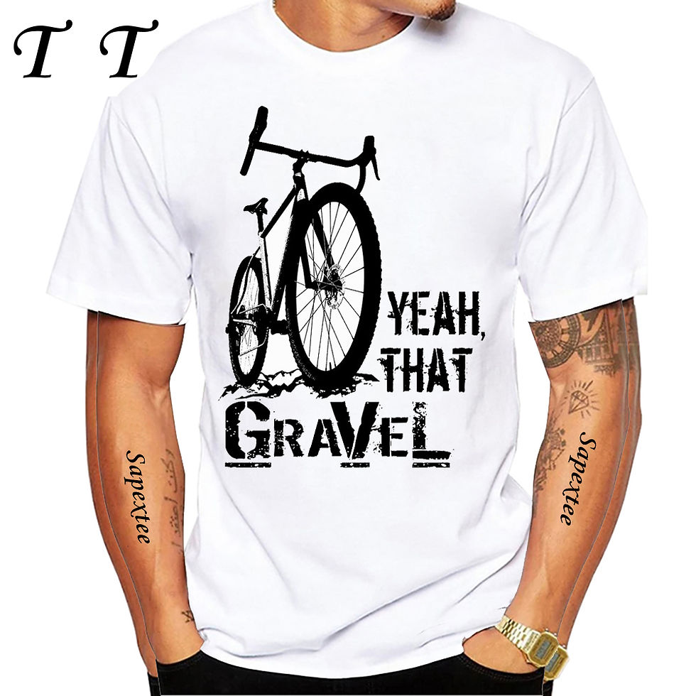 Thumbnail: White t-shirt with a gravel bike and Yeah That Gravel text
