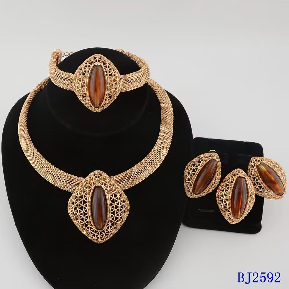 Thumbnail: Luxury African 4pcs gold plated bridal jewelry set.