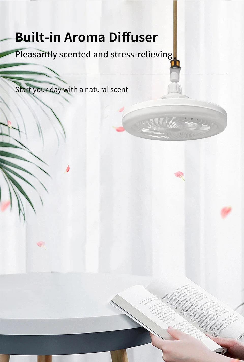Thumbnail: White 2-in-1 ceiling fan lamp with aromatherapy function.
