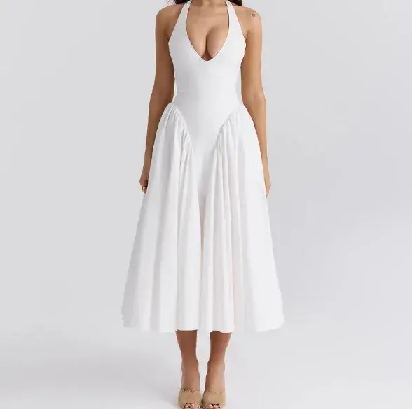 Thumbnail: White ruffles suspenders dress with a square collar.