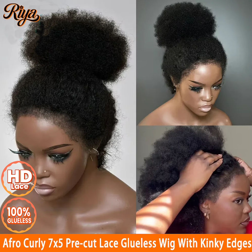 Thumbnail: Afro Curly 7x5 Pre-cut Lace Glueless Wig with Kinky Edges
