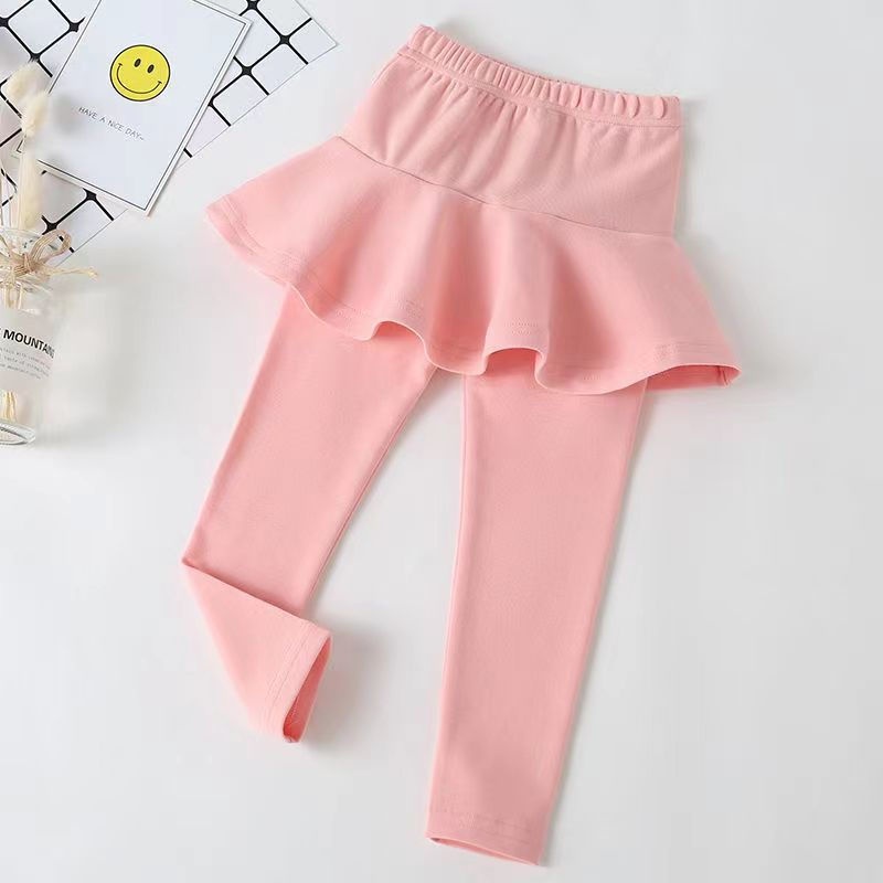 Thumbnail: Pink cotton skirt leggings for girls and baby pants.
