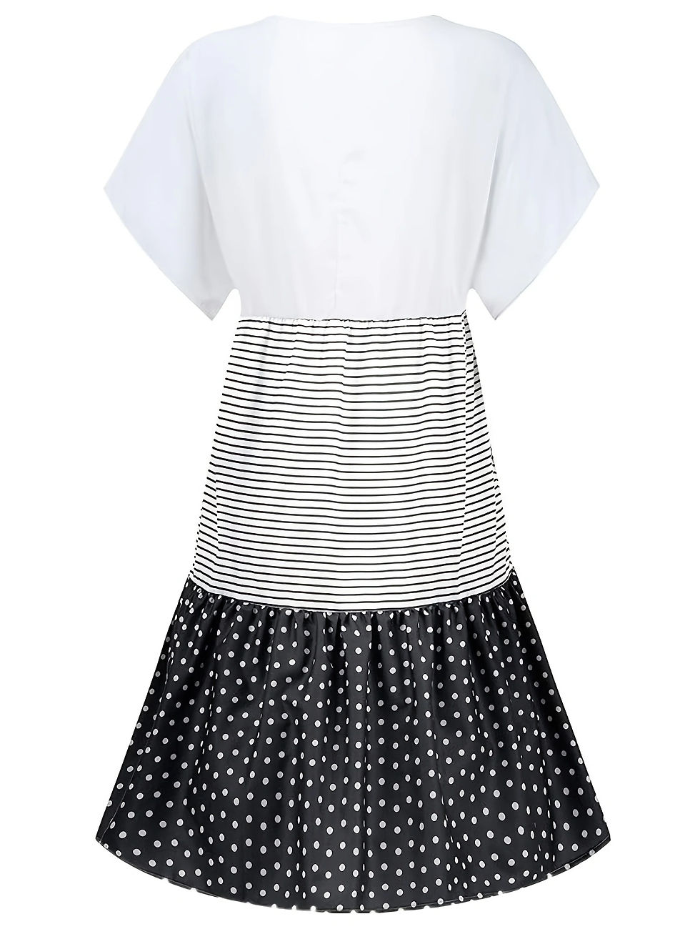 Thumbnail: Striped and polka dot V-neck knee-high casual tunic dress