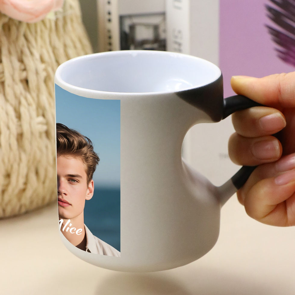 Thumbnail: Custom photo coffee mug with heart-shaped handle