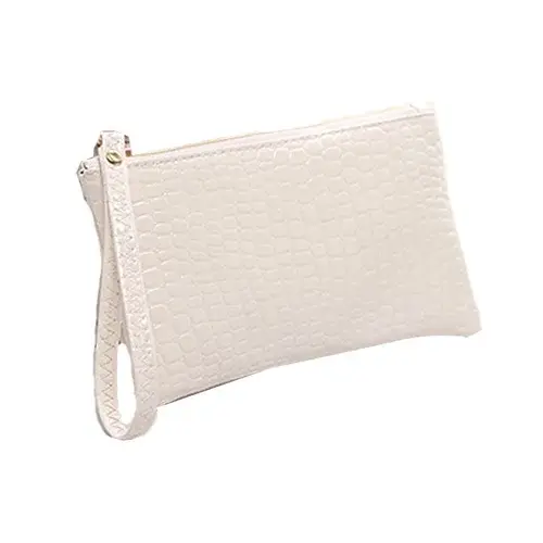 Thumbnail: White crocodile pattern coin purse and clutch bag