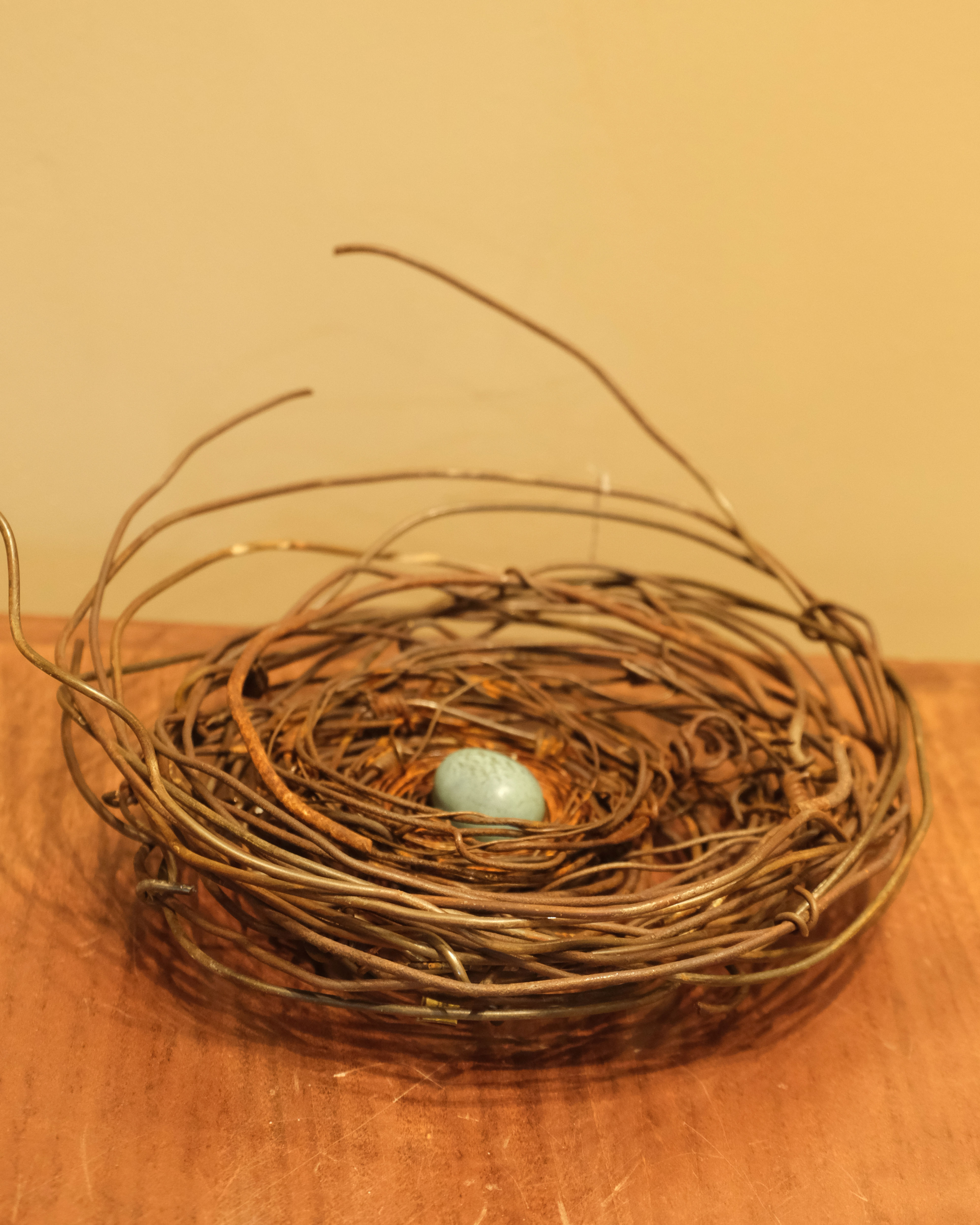 Large Handmade Metal Nest w/ 1 Mottled Green Egg by Phil Lichtenhan