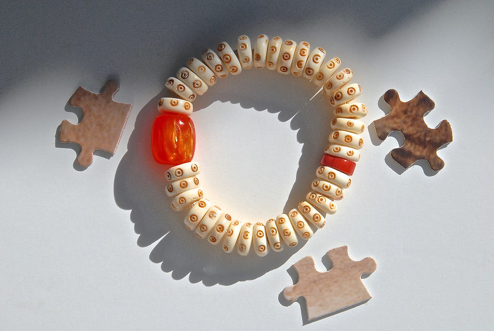 Dotted Eye Design White Bone Beaded Bracelet