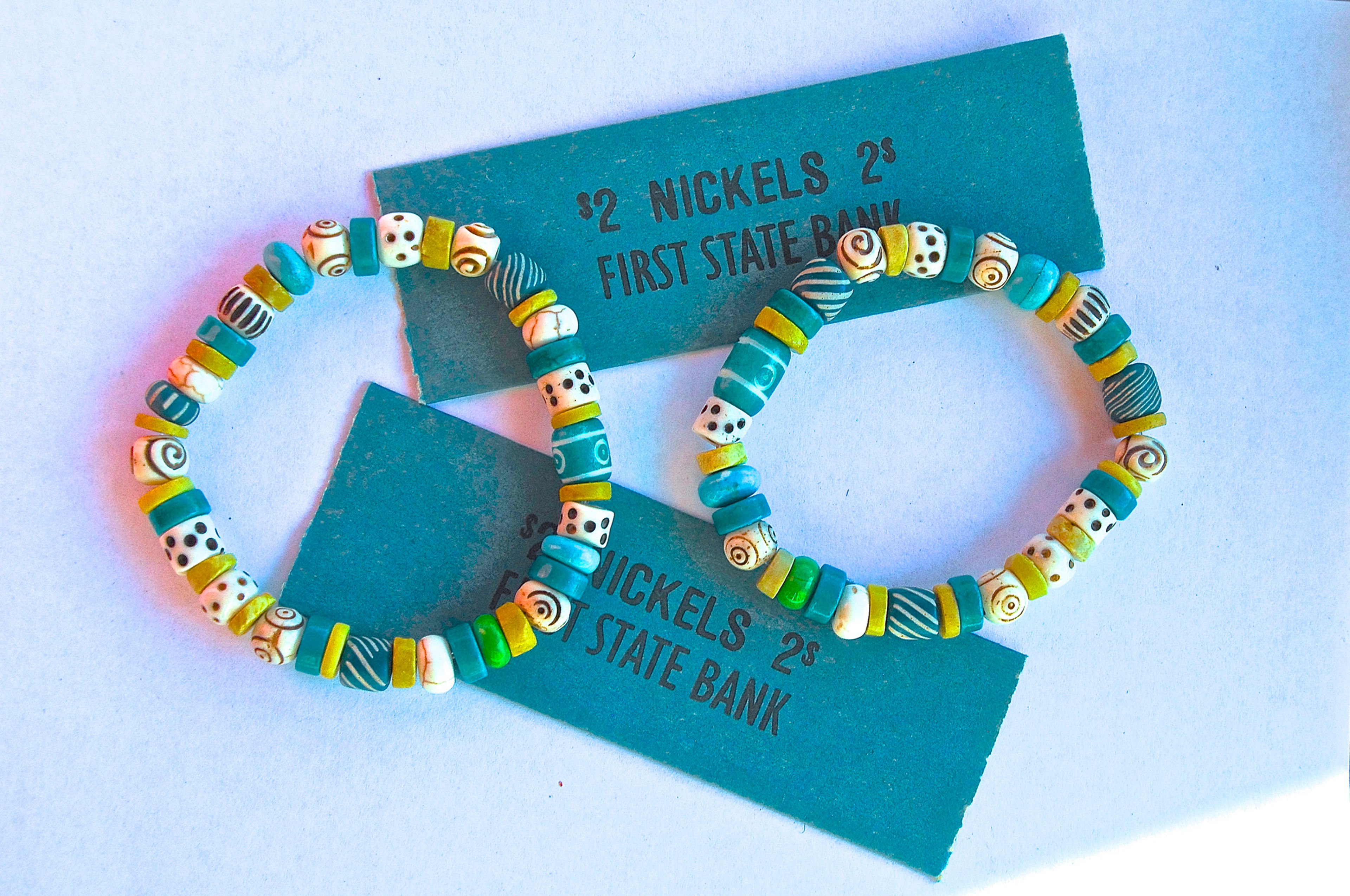 Mixed Clay, Wood, Glass, and Bone Beaded Bracelet